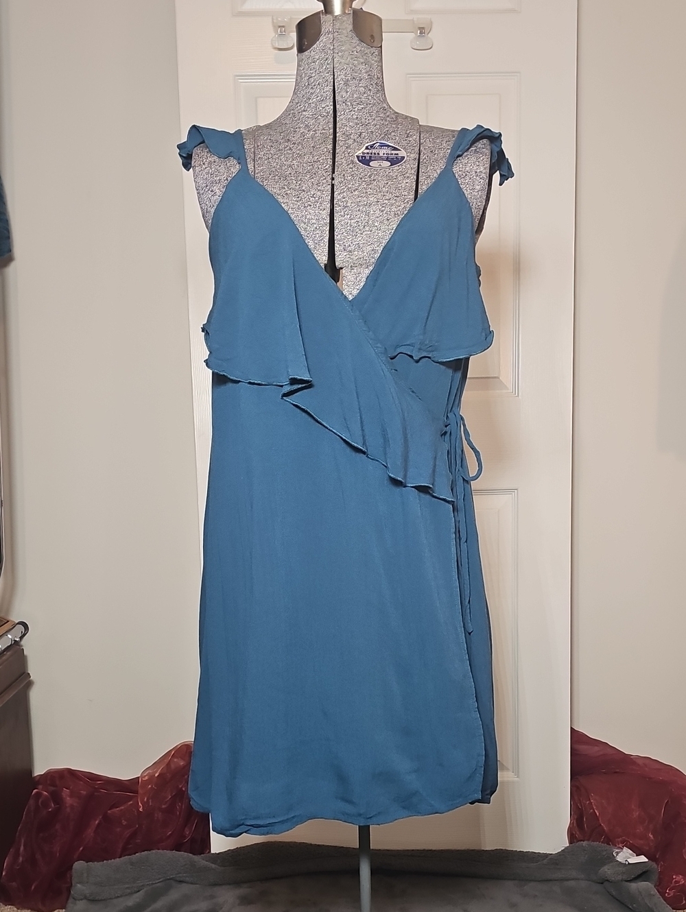 ONeill Blue Teal Ruffle Strap Wrap Mini Dress Swim Cover Up Size Medium